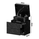 Black Marble Effect Bedside Table with 2 Drawers and LED Nightstand