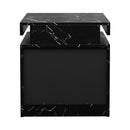 Black Marble Effect Bedside Table with 2 Drawers and LED Nightstand