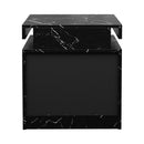 Black Marble Effect Bedside Table with 2 Drawers and LED Nightstand