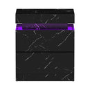 Black Marble Effect Bedside Table with 2 Drawers and LED Nightstand