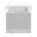 White Marble Effect Bedside Table with 2 Drawers and LED Nightstand