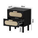 Black Rattan Bedside Table with 2 Drawers