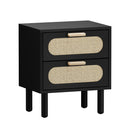 Black Rattan Bedside Table with 2 Drawers
