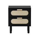 Black Rattan Bedside Table with 2 Drawers