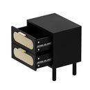 Black Rattan Bedside Table with 2 Drawers