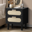 Black Rattan Bedside Table with 2 Drawers