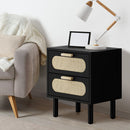 Black Rattan Bedside Table with 2 Drawers