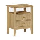 Natural Bedside Table with 2 Drawers and Open Shelf Nightstand