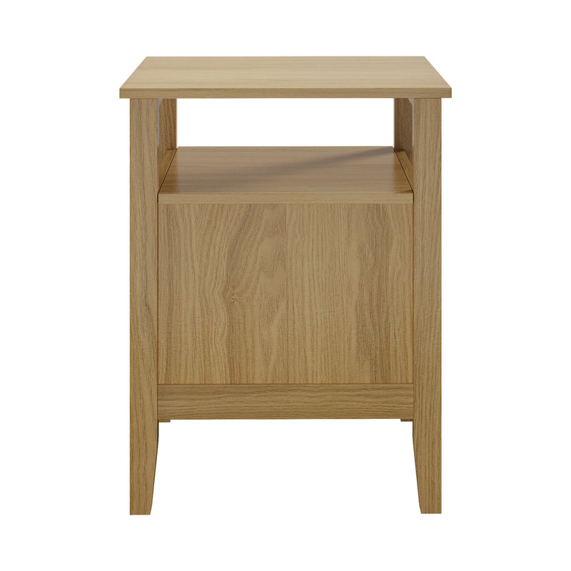 Natural Bedside Table with 2 Drawers and Open Shelf Nightstand
