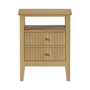 Natural Bedside Table with 2 Drawers and Open Shelf Nightstand