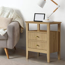 Natural Bedside Table with 2 Drawers and Open Shelf Nightstand