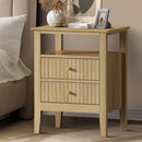 Natural Bedside Table with 2 Drawers and Open Shelf Nightstand