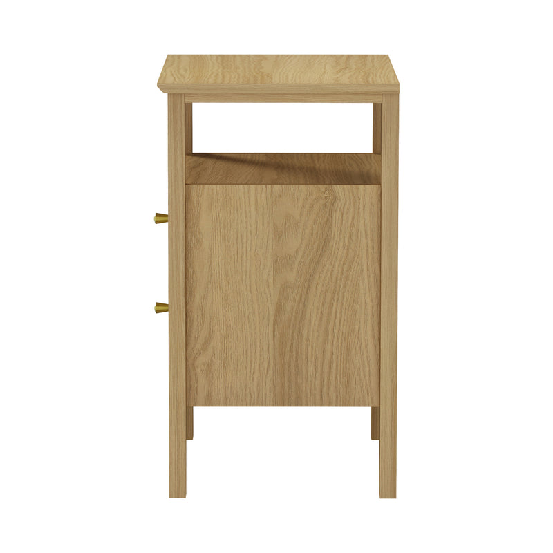 Natural Bedside Table with 2 Drawers and Open Shelf Nightstand