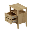 Natural Bedside Table with 2 Drawers and Open Shelf Nightstand