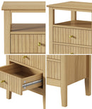 Natural Bedside Table with 2 Drawers and Open Shelf Nightstand