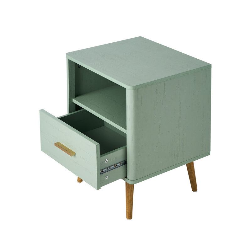 Green Bedside Table with 1 Drawer and Open Shelf Nightstand