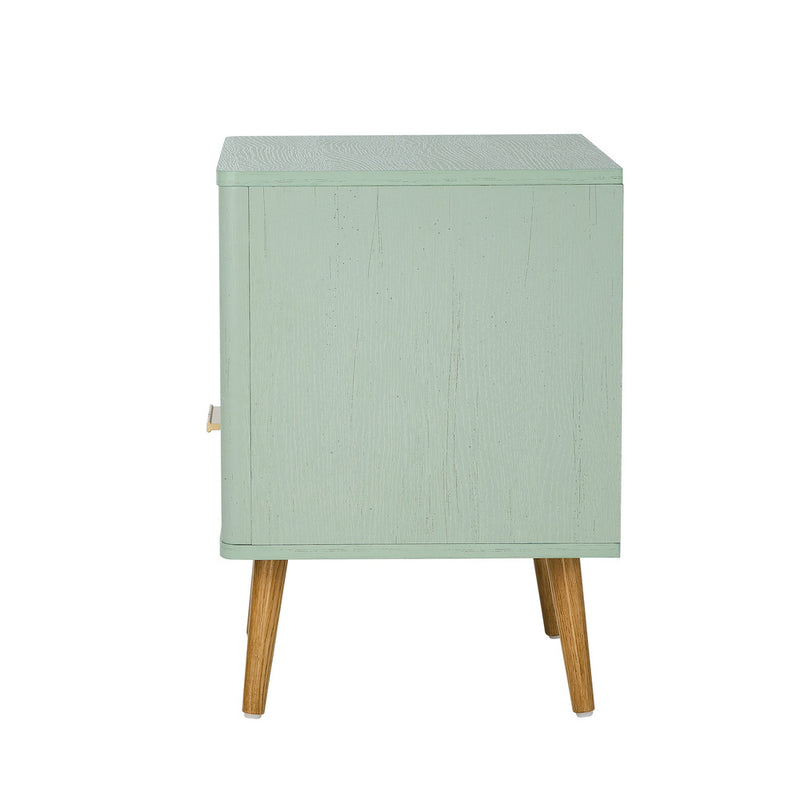 Green Bedside Table with 1 Drawer and Open Shelf Nightstand