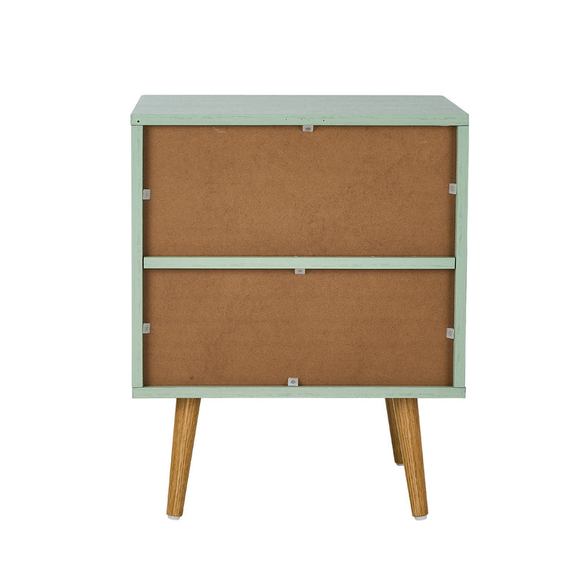Green Bedside Table with 1 Drawer and Open Shelf Nightstand