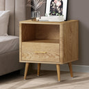 Natural Bedside Table with 1 Drawer and Open Shelf Nightstand