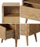 Natural Bedside Table with 1 Drawer and Open Shelf Nightstand