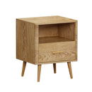 Natural Bedside Table with 1 Drawer and Open Shelf Nightstand