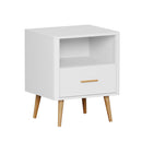 White Bedside Table with 1 Drawer and Open Shelf Nightstand