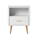 White Bedside Table with 1 Drawer and Open Shelf Nightstand