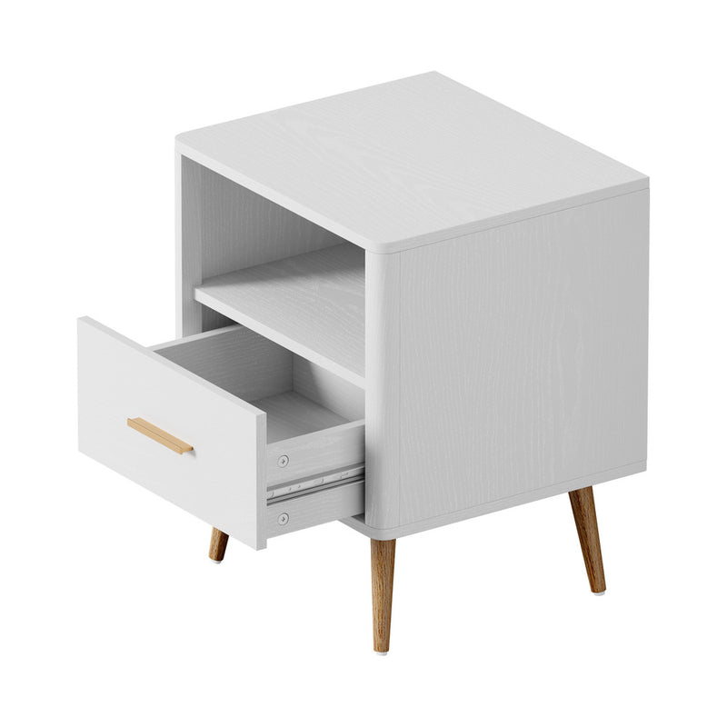 White Bedside Table with 1 Drawer and Open Shelf Nightstand