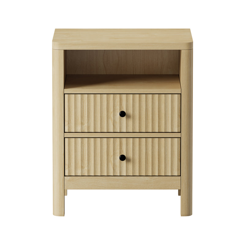 Natural 2 Drawer Bedside Table with Open Shelf