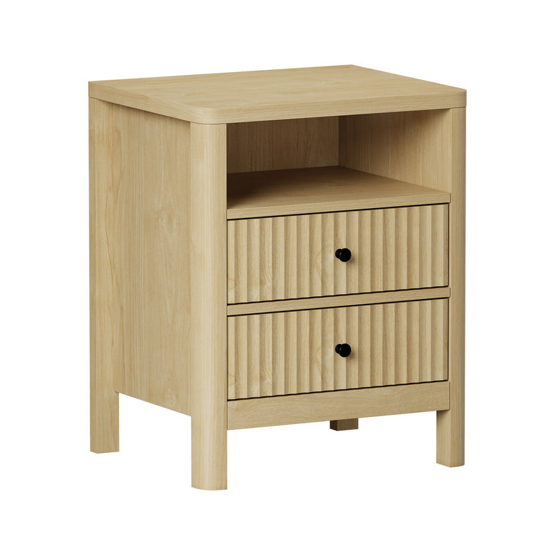 Natural 2 Drawer Bedside Table with Open Shelf