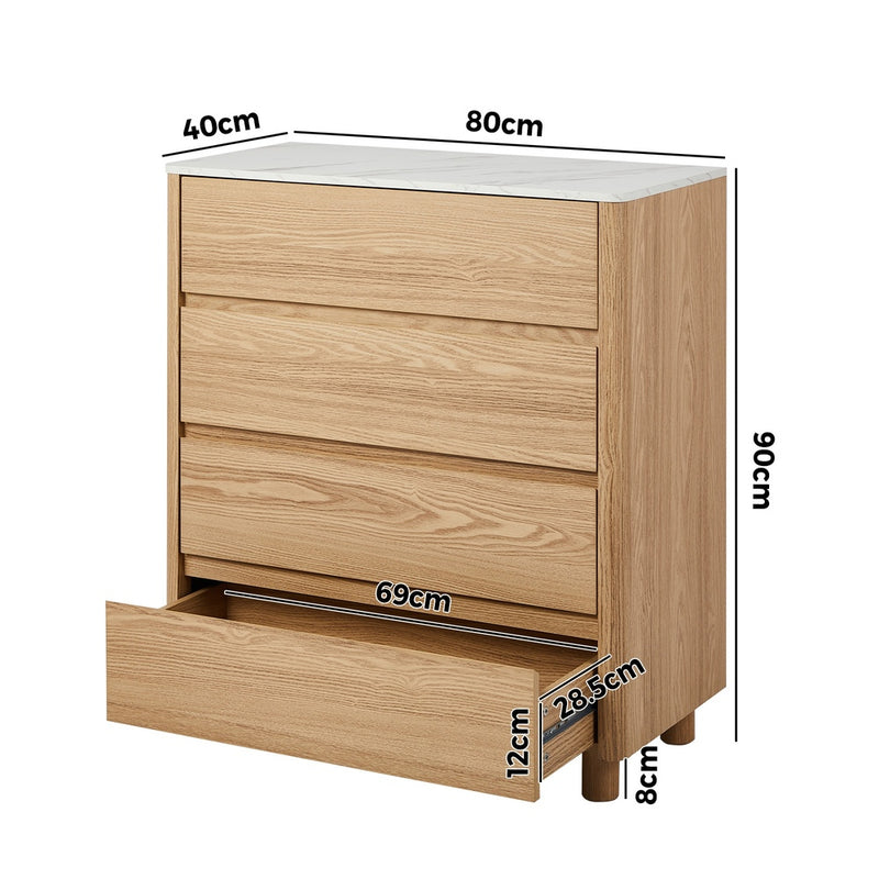 Natural 4 Drawer Dresser with Faux Marble Top