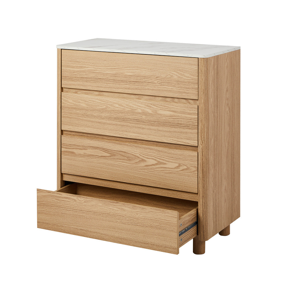 Natural 4 Drawer Dresser with Faux Marble Top