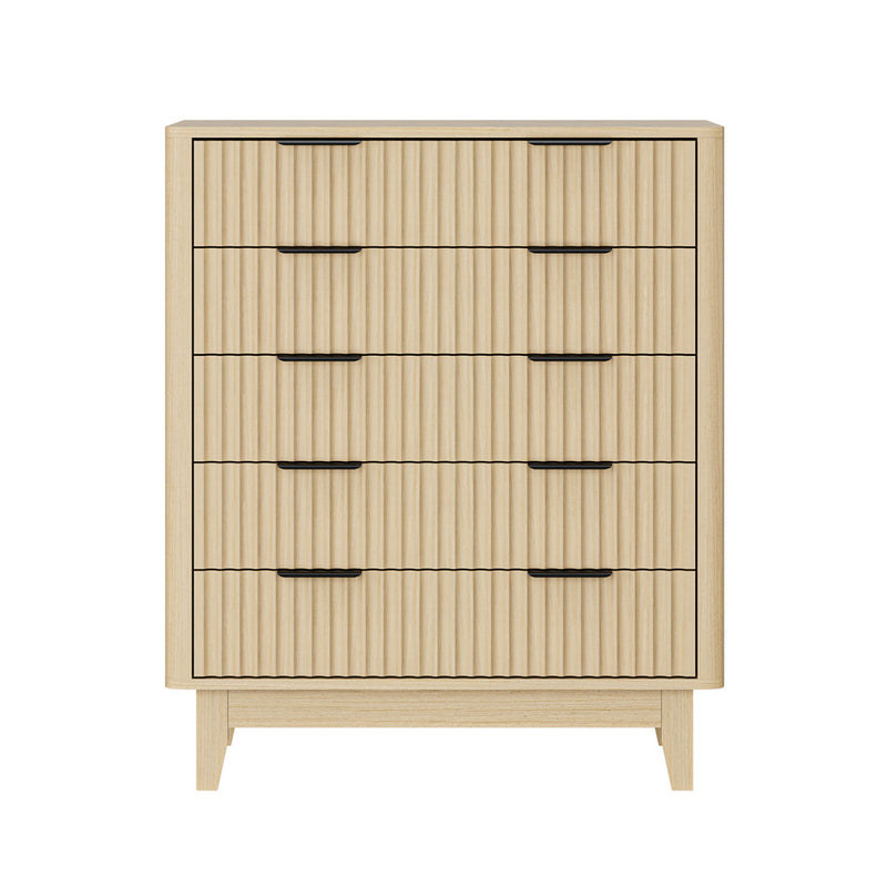 Natural 5 Drawer Tallboy Dresser with Stripe Design