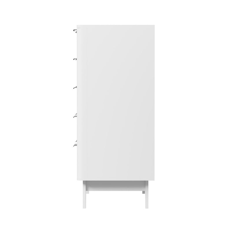 White 5 Drawer Tallboy Dresser with Stripe Design
