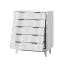 White 5 Drawer Tallboy Dresser with Stripe Design