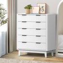 White 5 Drawer Tallboy Dresser with Stripe Design