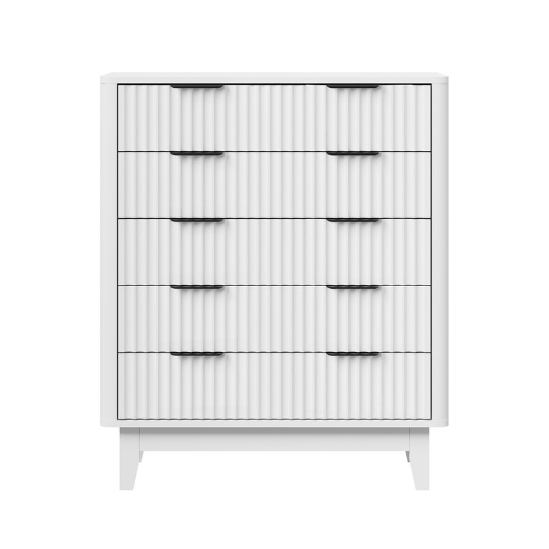 White 5 Drawer Tallboy Dresser with Stripe Design