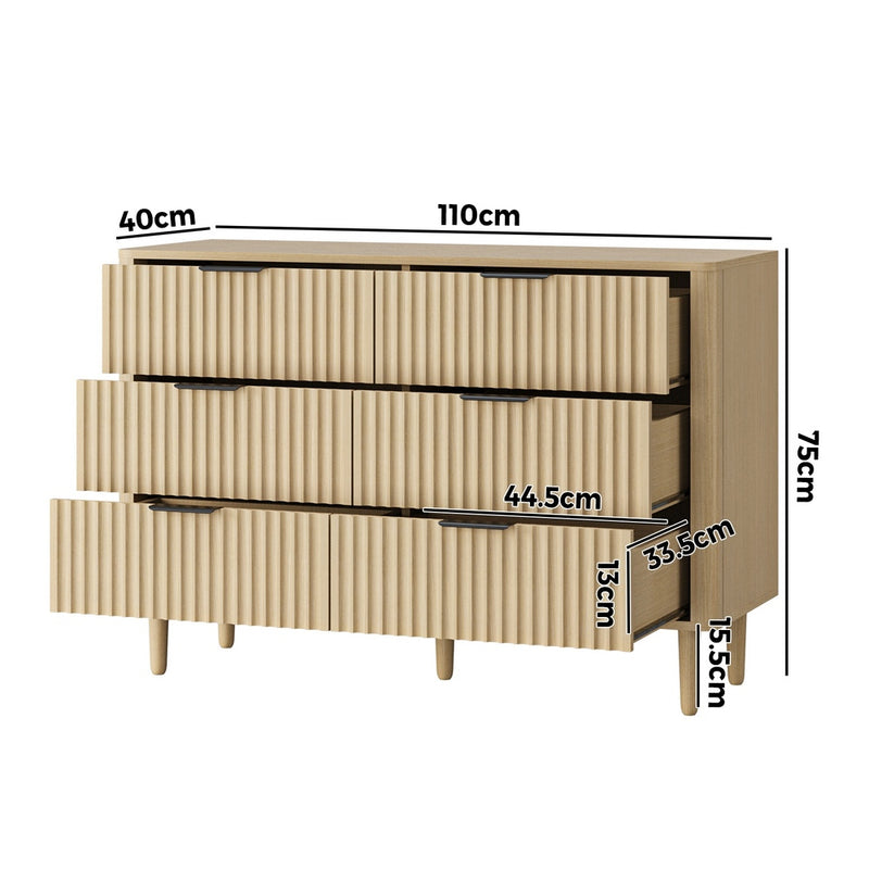 Natural 6 Drawer Lowboy Dresser with Stripe Design