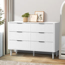 White 6 Drawer Lowboy Dresser with Stripe Design
