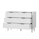 White 6 Drawer Lowboy Dresser with Stripe Design