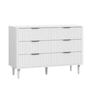 White 6 Drawer Lowboy Dresser with Stripe Design