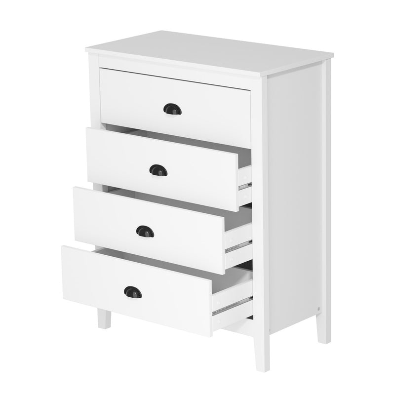 White Vintage Bedroom Set with 4 Drawer Dresser and Bedside Table