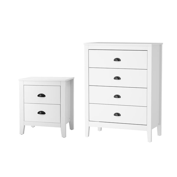 White Vintage Bedroom Set with 4 Drawer Dresser and Bedside Table