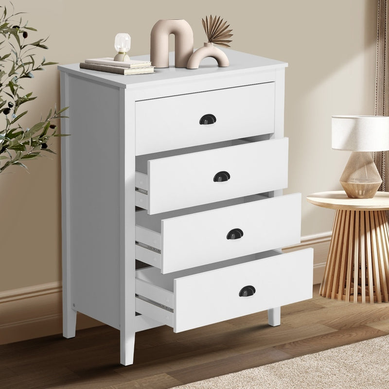 White Vintage Bedroom Set with 4 Drawer Dresser and Bedside Table