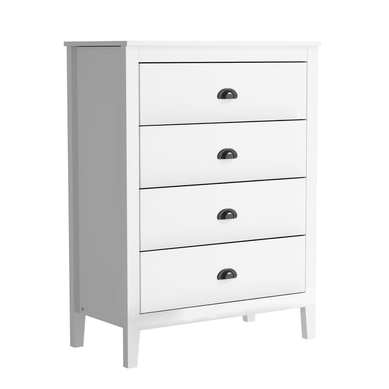 White Vintage Bedroom Set with 4 Drawer Dresser and Bedside Table