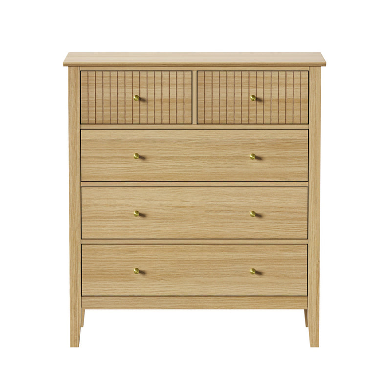 Natural 5 Drawer Tallboy Dresser Storage Cabinet