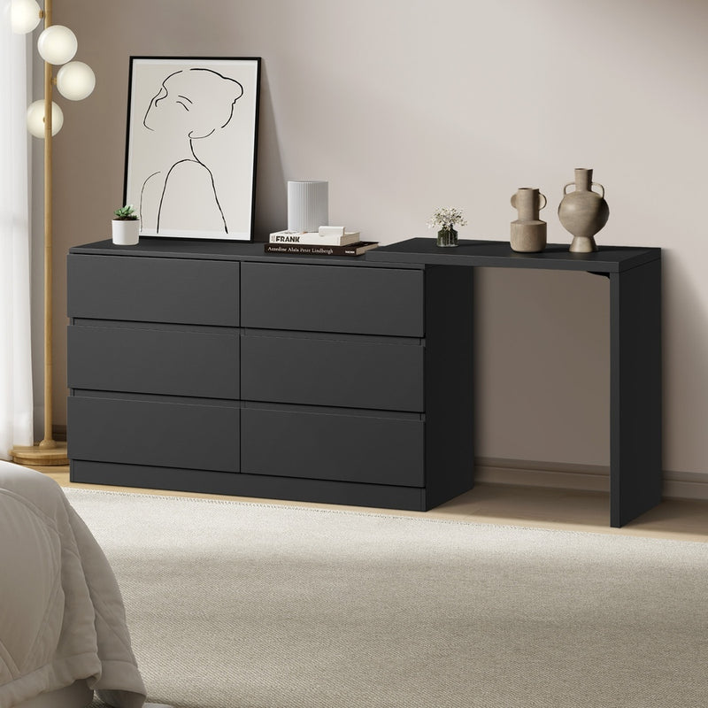 Black 6 Drawer Side Table Dresser
