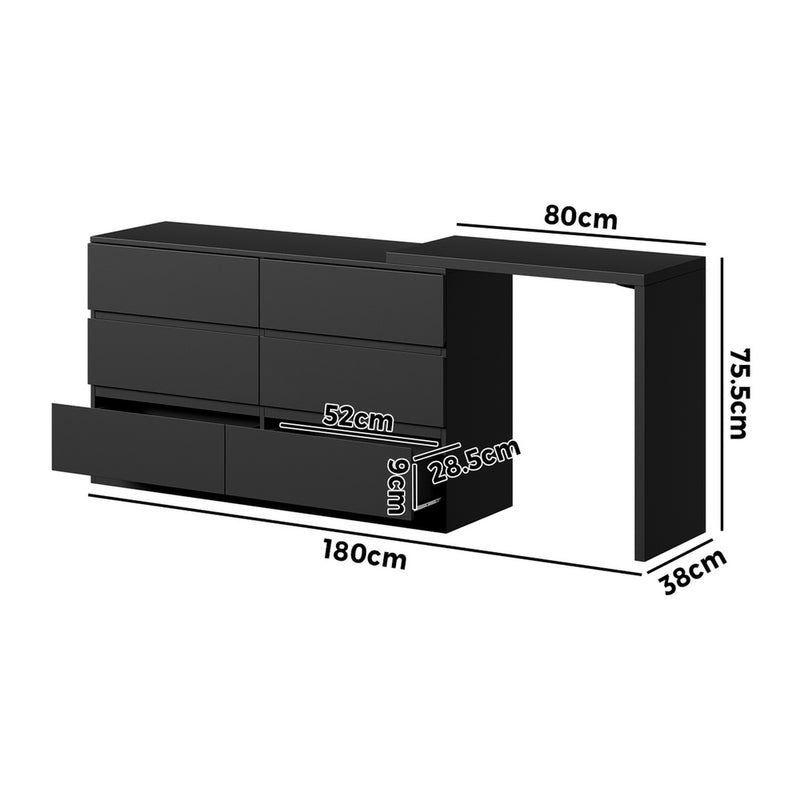 Black 6 Drawer Side Table Dresser