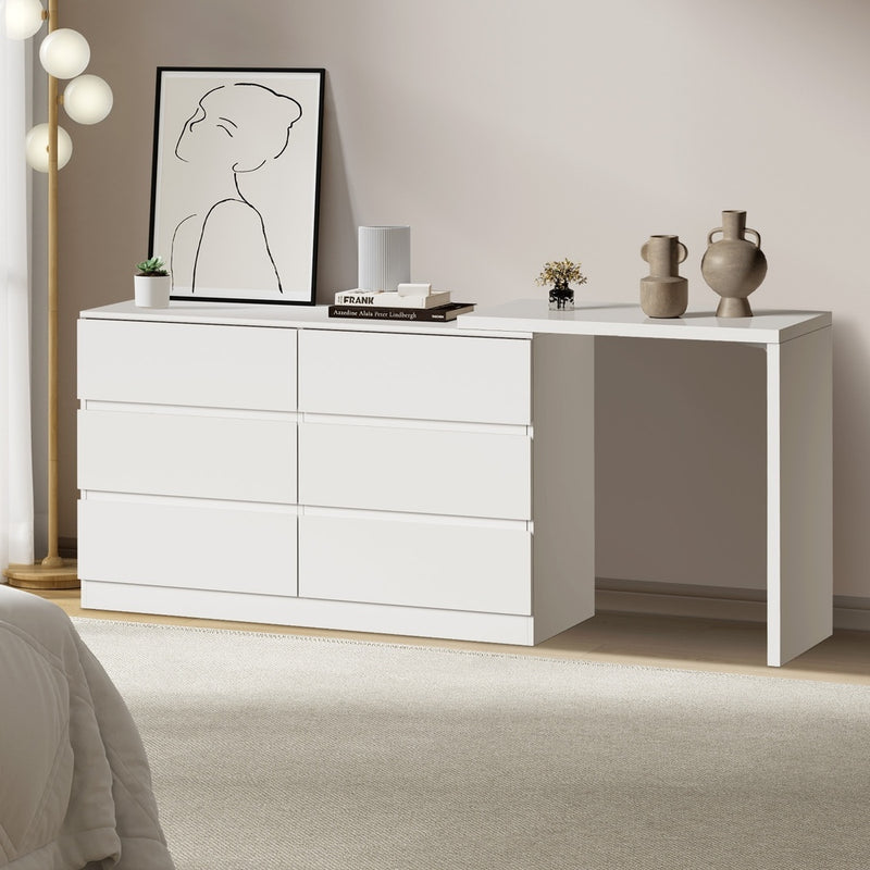 White 6 Drawer Side Table Dresser