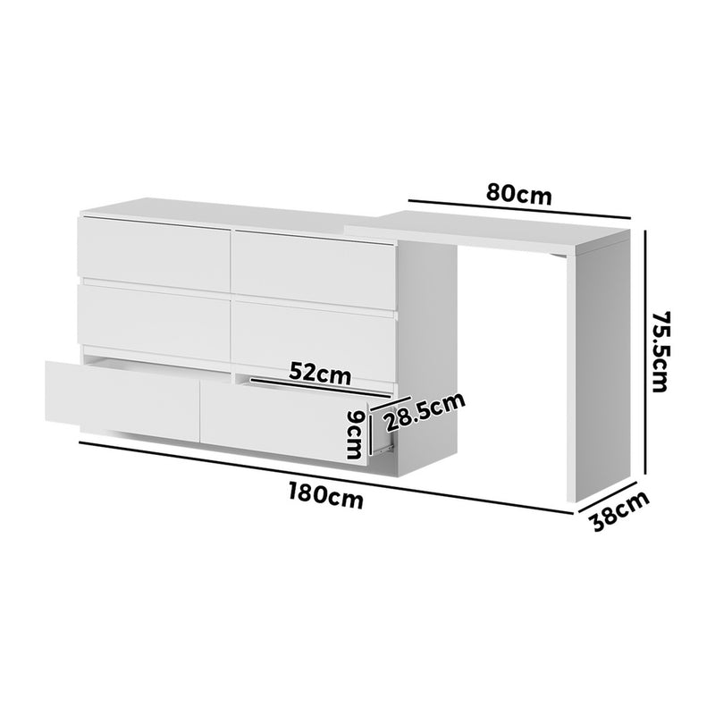 White 6 Drawer Side Table Dresser